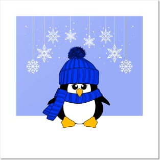 Krimbles Festive Christmas Royal Blue Snowflake Penguin Posters and Art